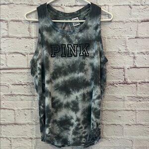 Pink Victoria's Secret Black and Gray Tie-Dye Tank Top